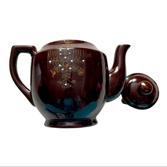 Japan 1940’s Vintage Moriage Brown Teapot LARGE - Picture 4 of 11